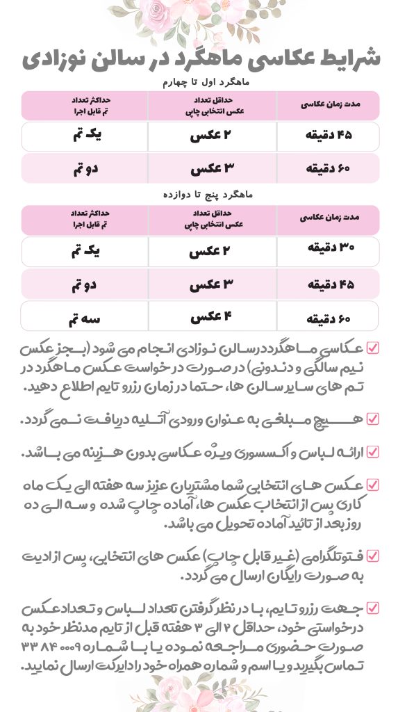 شرایط عکاسی ماهگرد در سالن نوزادی